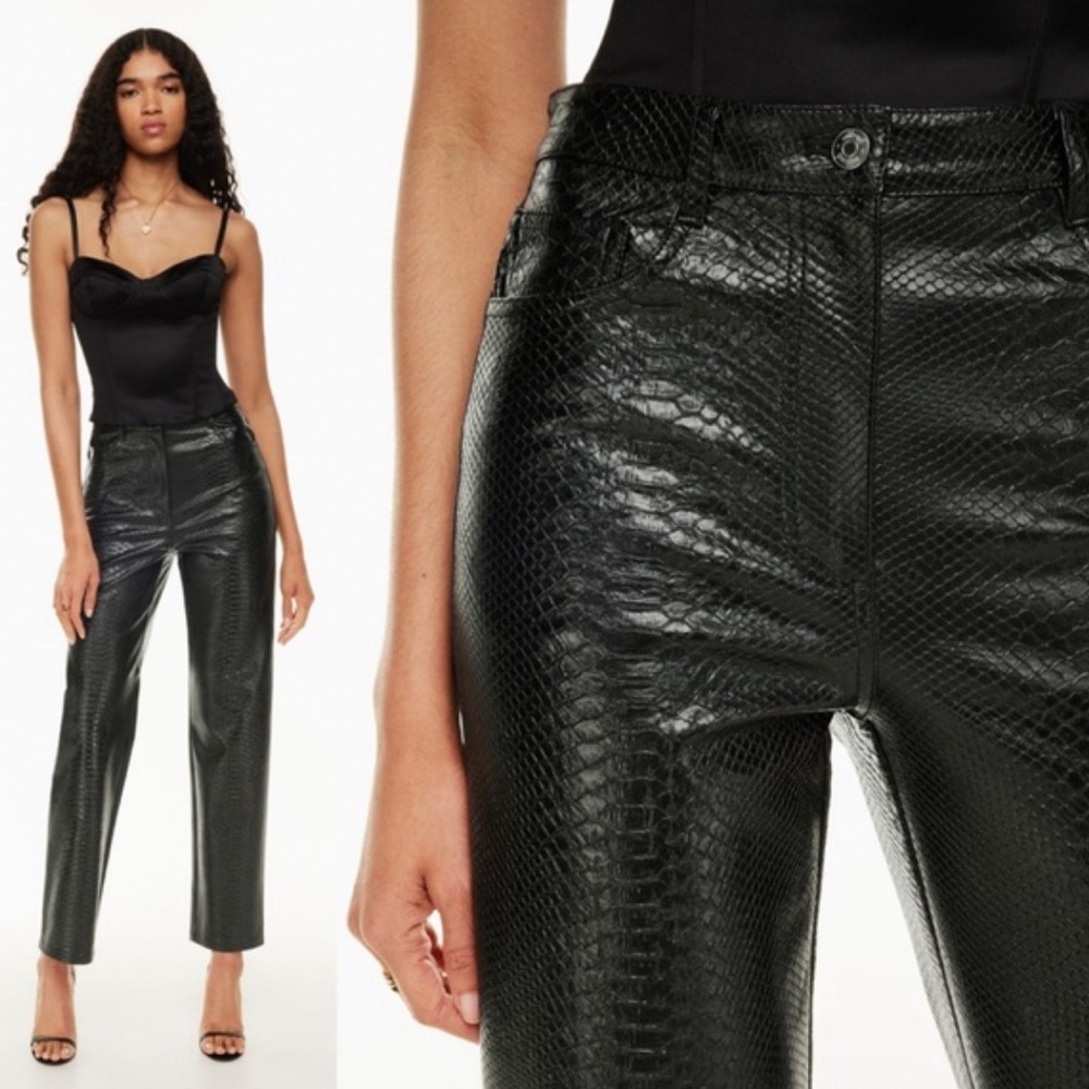 10 Wilfred Aritzia Melina, python high Rise straight pants, faux black leather